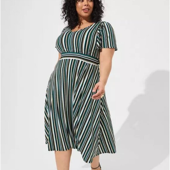 TORRID Midi Crepe Studio Knit Flutter Sleeve Dress Sz 3(3x) 22-24 NWT - Picture 1 of 15